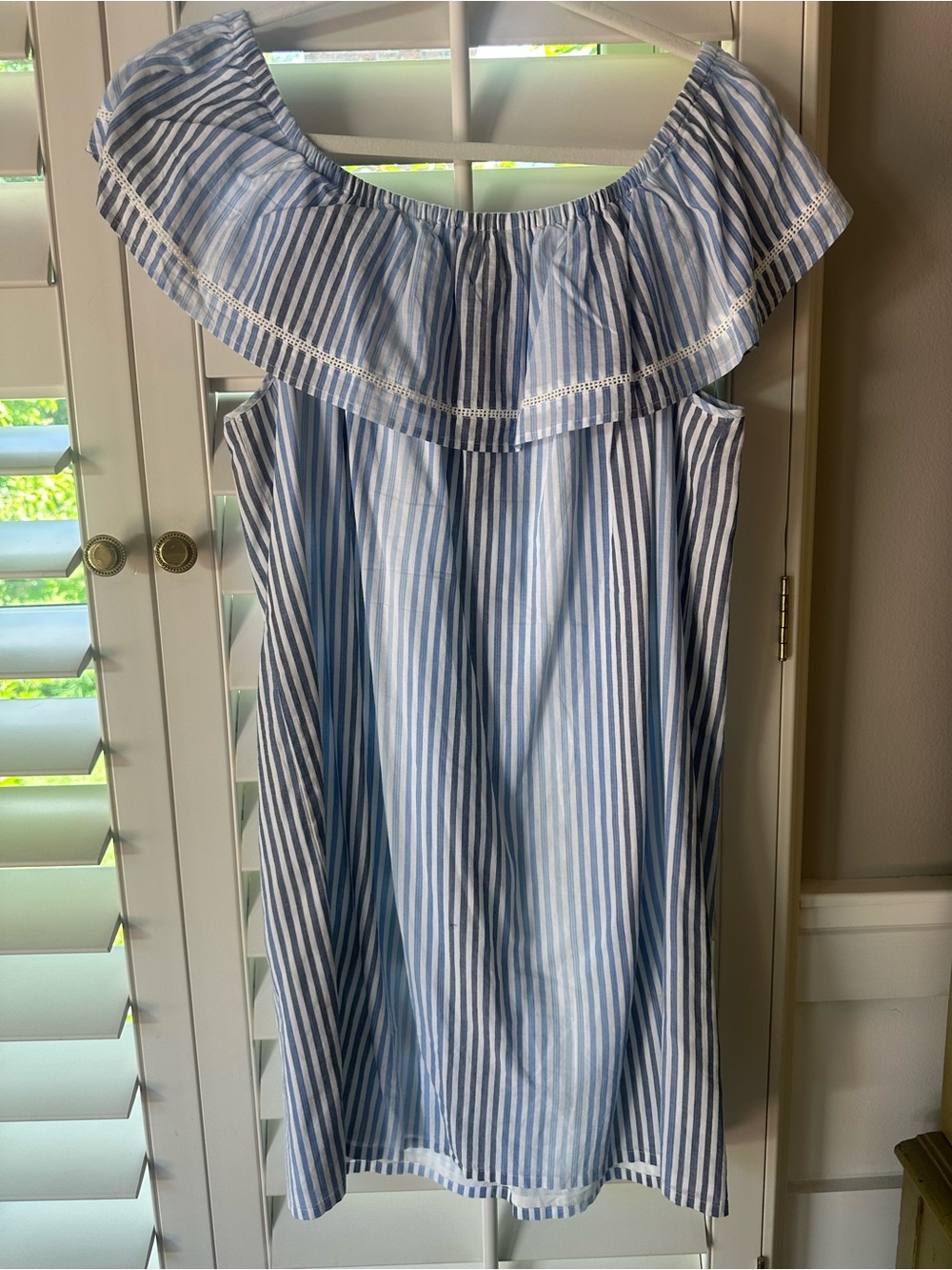 Tommy Bahama Light Blue and White Striped Off-Shoulder Dress